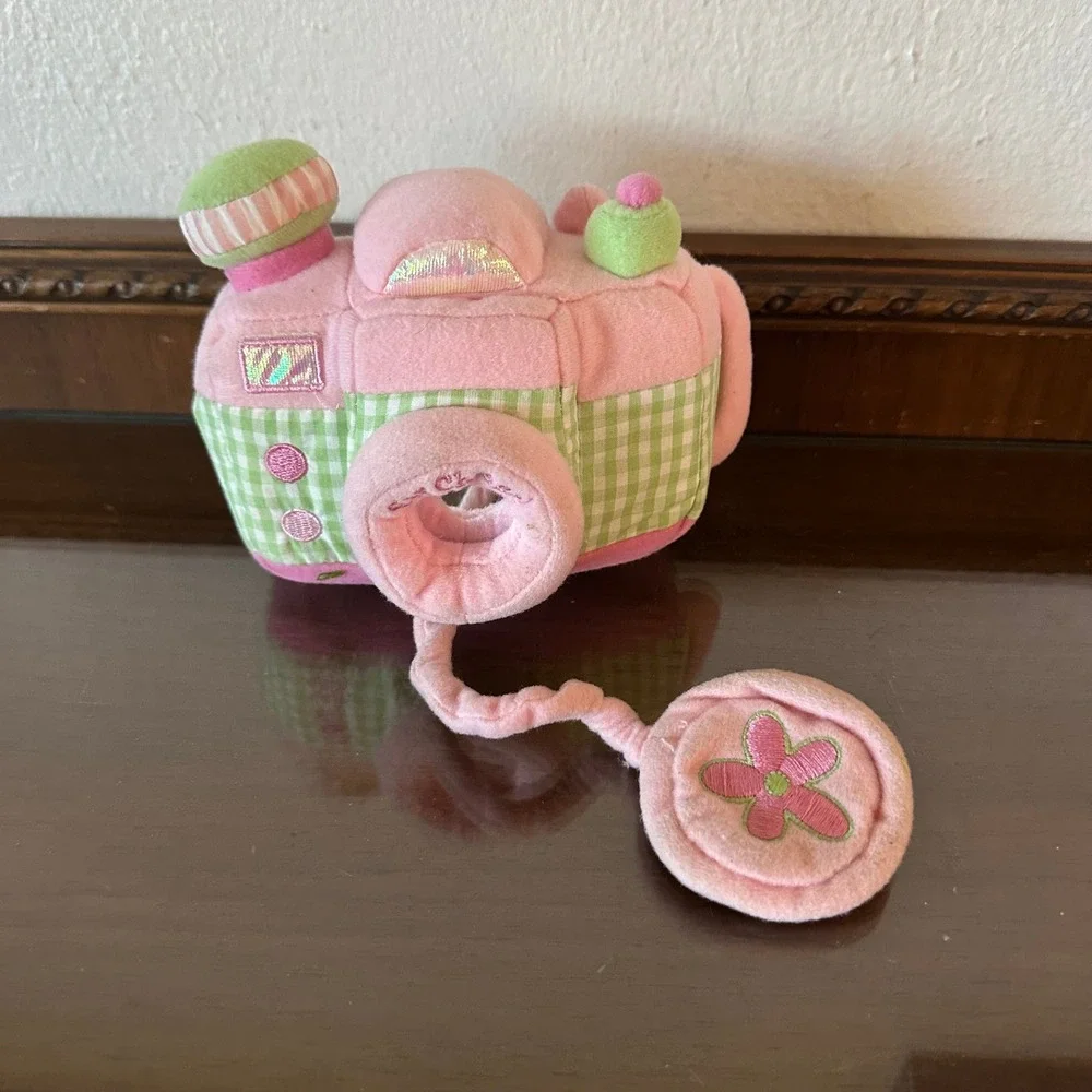 Baby Gund Say Cheese Pink Green Gingham Plush Camera Soft Toy 58668